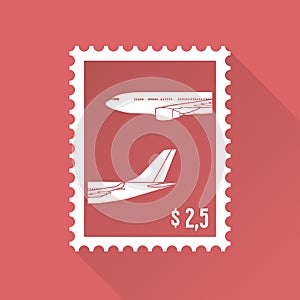 Flat design stamp with aircraft