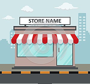 Flat design store front with place for name