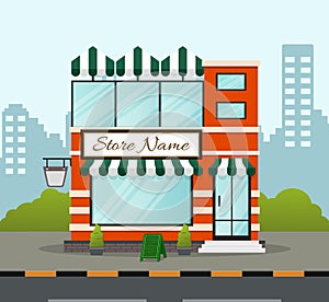 Flat design store front with place for name