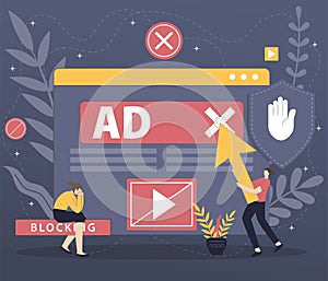 Flat design style Adblock software vector illustration