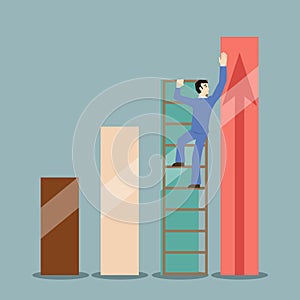 Flat design style businessman stretches to photo