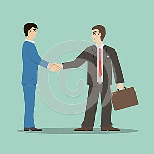 Flat design style businessmans shaking hands signing an important deal leading to success