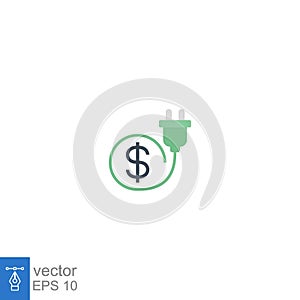 Flat Design Style Cost dollar power efficiency icon. Energy reduction cost Dollar