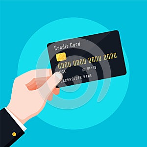 Flat Design style Human hand holding with credit card
