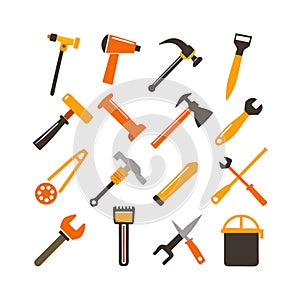 Collection of construction tools in flat design and bright colors