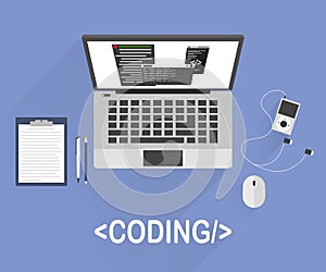 Flat design style modern vector illustration concept of programmer or coder workflow for website coding