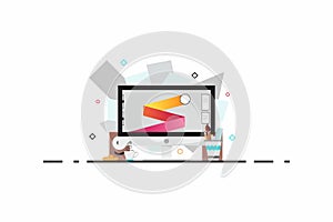 Flat design style modern vector illustration. A set of graphic design elements and tools, office various objects and