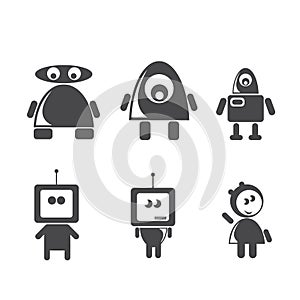 Flat design style robots and cyborgs.