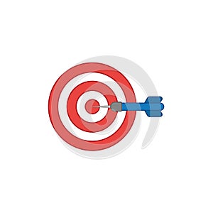 Flat design style vector concept of bullseye with dart icon in the center on white. Colored outlines
