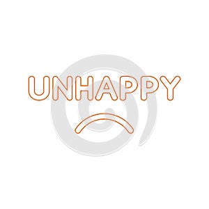 Flat design style vector concept of unhappy text with sulking mouth on white. White and colored outlines