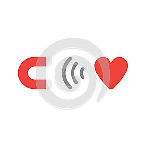 Flat design style vector concept of magnet attracting heart symbol icon on white