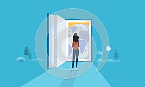 Flat design style web banner for education for all, door to the whole world, global knowledge