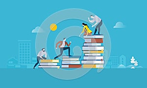 Flat design style web banner for the path to success, levels of education, staff training, specialization, learning support