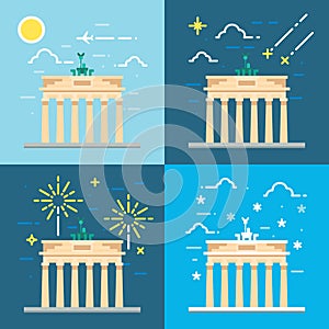 Flat design 4 styles of Brandenburg gate Berlin Germany