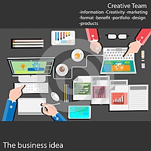 Flat design stylish vector illustration of routine organization of modern business works pace in the office.Business Plan