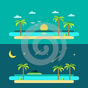 Flat design of summer paradise beach