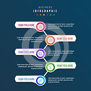 Flat design timeline template infographic. Business concept with 5 option.