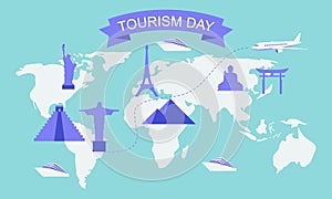 Flat design tourism day with landmarks illustration. Best design