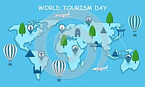 Flat design tourism day with landmarks illustration. Best design