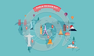 Flat design tourism day with landmarks illustration. Best design