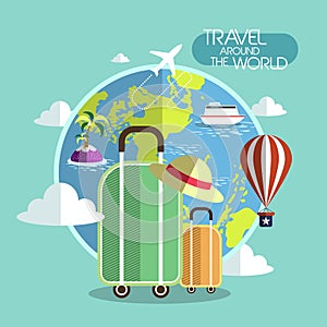 Flat design for travel around the world concept