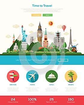 Flat design travel website header banner with webdesign elements