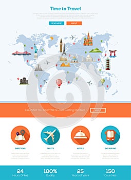 Flat design travel website header banner with webdesign elements