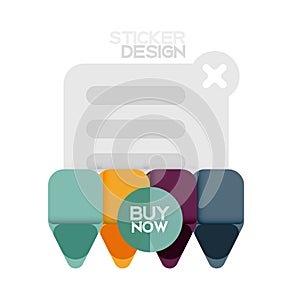 Flat design triangle arrow shape geometric sticker icon, paper style design with buy now sample text, for business or