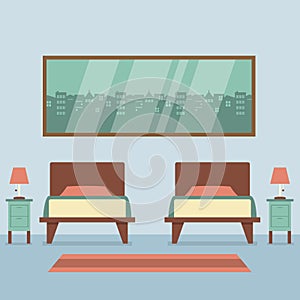 Flat Design Twin Beds Interior