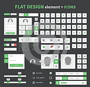 Flat design ui kit elements set with flat icons