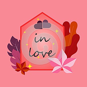 Flat design valentine badge with pink background