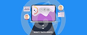 Flat design vector banner of website traffic growth concept.