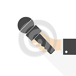 Flat design vector business illustration concept Interview hand holding microphone