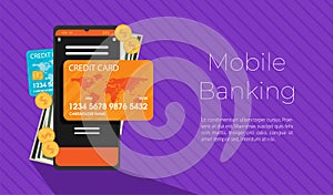 Flat design vector colored illustration concept for mobile banking and online payment isolated on bright background