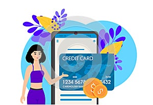 Flat design vector colored illustration concept for mobile banking and online payment isolated on bright background