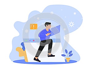 Flat design Vector concept Illustration of a Character Running with a Laptop