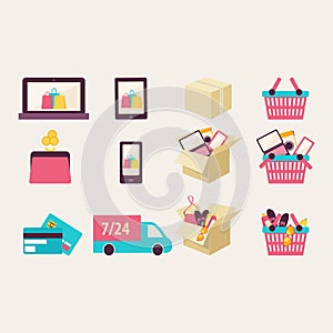 Flat design vector e-commerce symbols