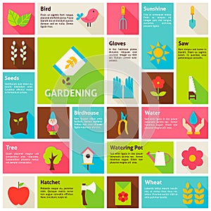 Flat Design Vector Icons Infographic Spring Gardening Concept