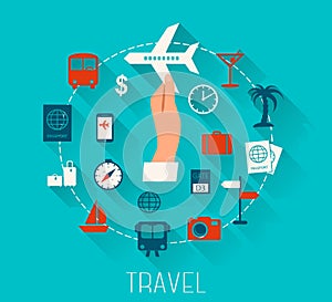 Flat design vector icons set of vacation and travel.