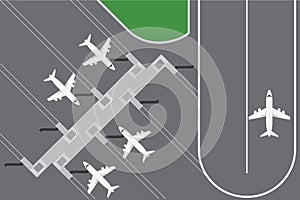 Flat design vector illustration of Airport buildingwith plans terminal with runway