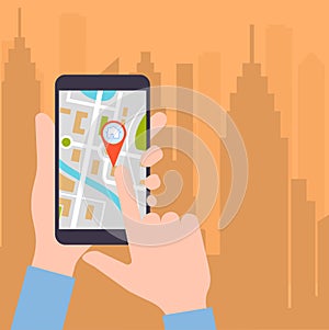 flat design vector illustration.GPS technology laying of a route travel ,tourism