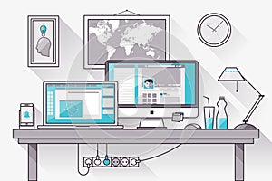 Flat office workspace, workplace