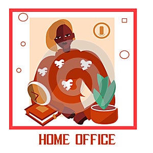 Flat design vector illustration of modern home office interior, workplace