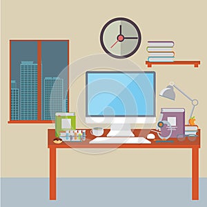 Flat design vector illustration of modern office interior