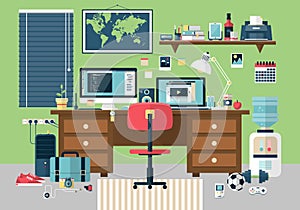 Flat design vector illustration of modern office interior