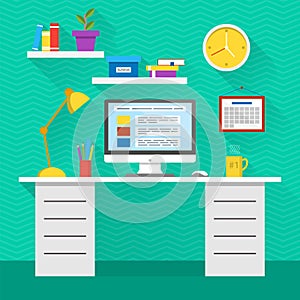 Flat design vector illustration of modern office interior.