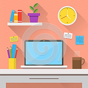 Flat design vector illustration of modern office interior