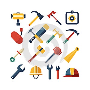 Vector illustration of various construction and carpentry tools set