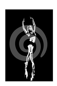 Flat design vector illustration of woman dancing ballet in black and white color.