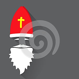 Flat Design Vector Saint Nicholas on gray background. Greeting Card. Flat design vector illustration.